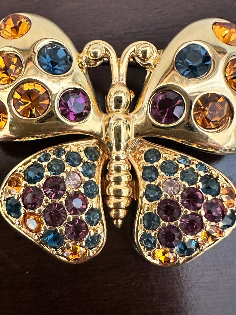 Joan Rivers Multicolored Rhinestone Gold Color Butterfly Brooch - Picture 2 of 10